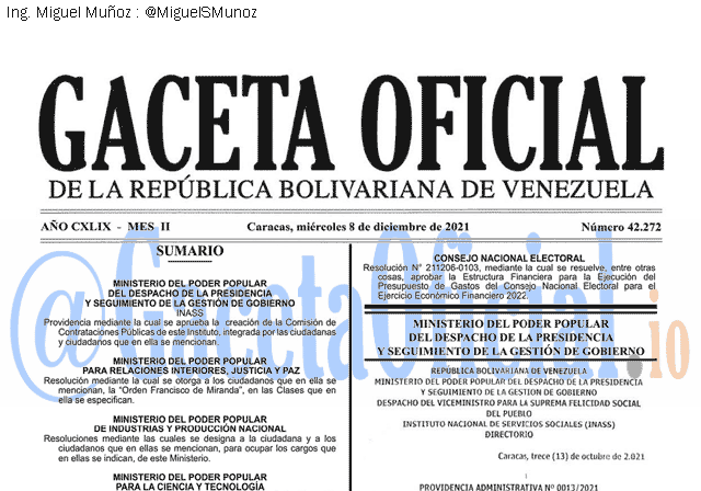 Gaceta Oficial 42272 del 8 diciembre 2021