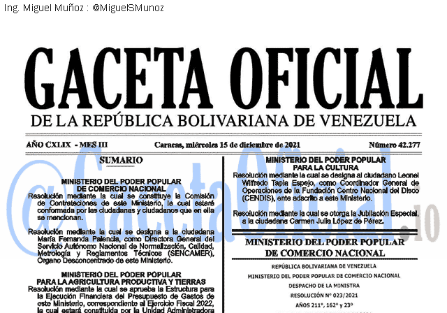 Gaceta Oficial 42277 del 15 diciembre 2021