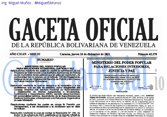 Gaceta Oficial 42278 del 16 diciembre 2021