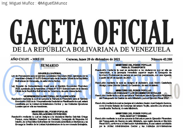 Gaceta Oficial 42280 del 20 diciembre 2021