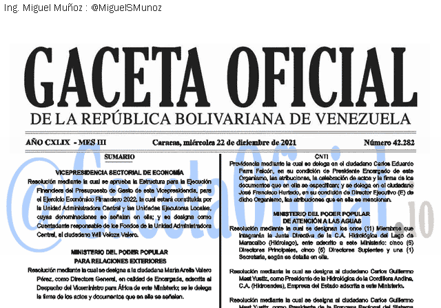 Gaceta Oficial 42282 del 22 diciembre 2021 Gaceta Oficial 42282 del 22 diciembre 2021