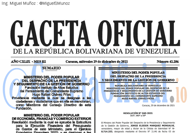 Gaceta Oficial 42286 del 29 diciembre 2021