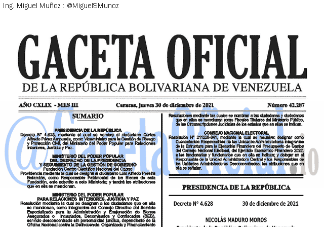 Gaceta Oficial 42287 del 30 diciembre 2021