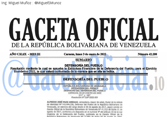 Gaceta Oficial 42288 del 3 enero 2022