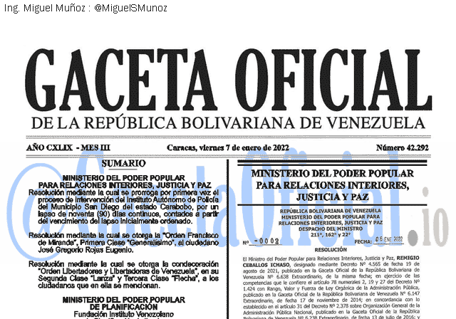 Gaceta Oficial 42292 del 7 enero 2022