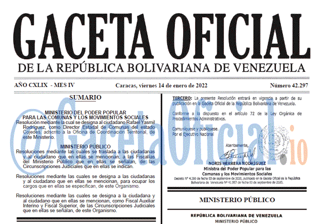 Gaceta Oficial 42297 del 14 enero 2022