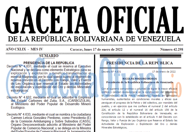 Gaceta Oficial 42298 del 17 enero 2022