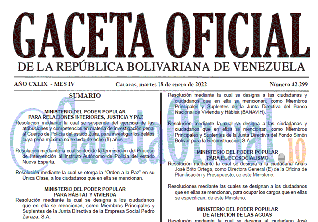Gaceta Oficial 42299 del 18 enero 2022
