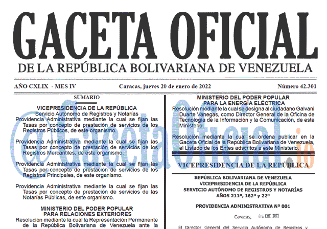 Gaceta Oficial 42301 del 20 enero 2022 Gaceta Oficial 42301 del 20 enero 2022