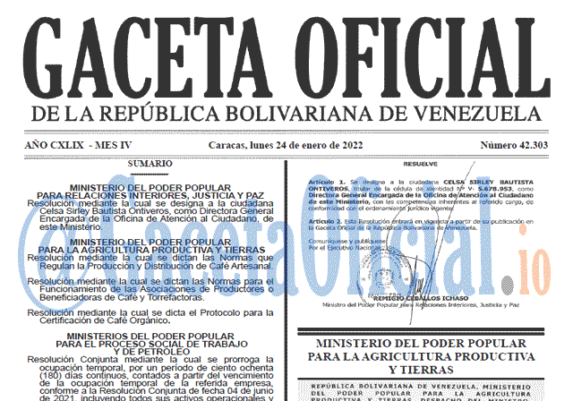 Gaceta Oficial 42303 del 24 enero 2022