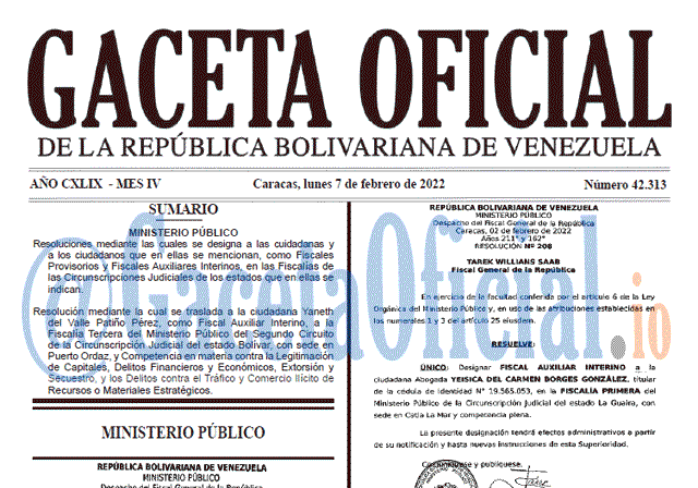 Gaceta Oficial 42313 del 7 febrero 2022