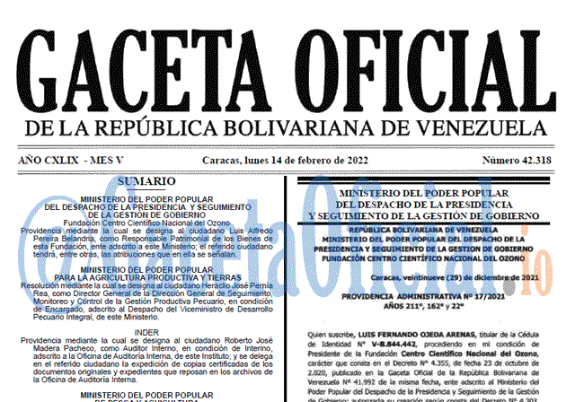 Gaceta Oficial 42318 del 14 febrero 2022