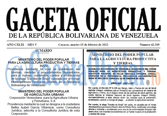 Gaceta Oficial 42319 del 15 febrero 2022