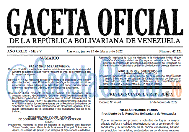 Gaceta Oficial 42321 del 17 febrero 2022