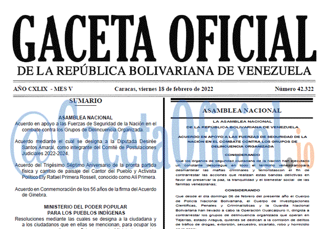 Gaceta Oficial 42322 del 18 febrero 2022