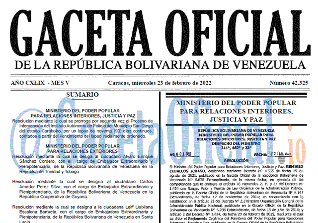 Gaceta Oficial 42325 del 23 febrero 2022
