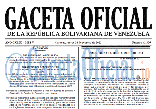 Gaceta Oficial 42326 del 24 febrero 2022