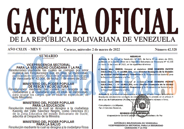 Gaceta Oficial 42328 del 2 marzo 2022