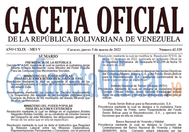 Gaceta Oficial 42329 del 3 marzo 2022