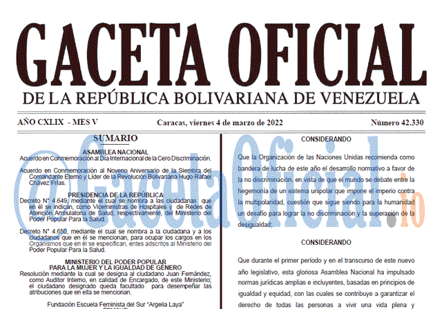 Gaceta Oficial 42330 del 4 marzo 2022