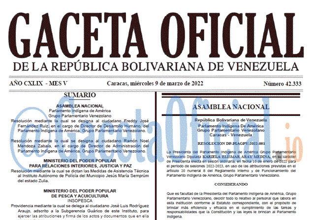 Gaceta Oficial 42333 del 9 marzo 2022