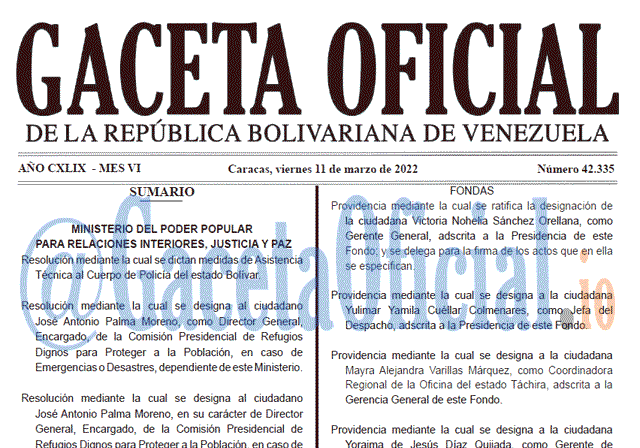 Gaceta Oficial 42335 del 11 marzo 2022