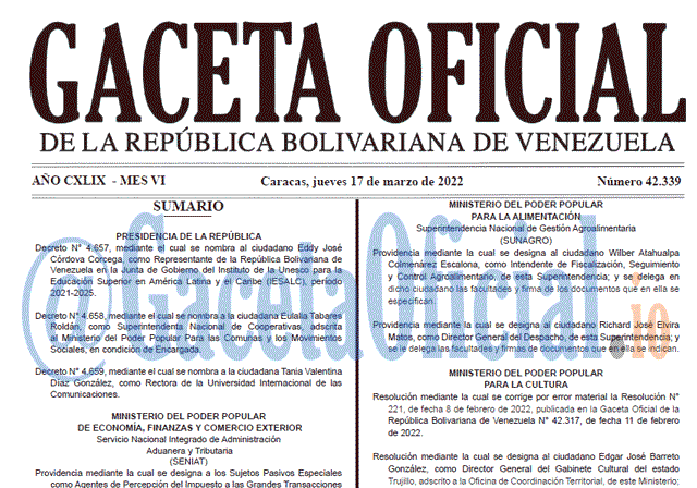 Gaceta Oficial 42339 del 17 marzo 2022