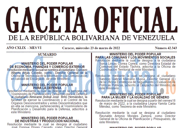 Gaceta Oficial 42343 del 23 marzo 2022