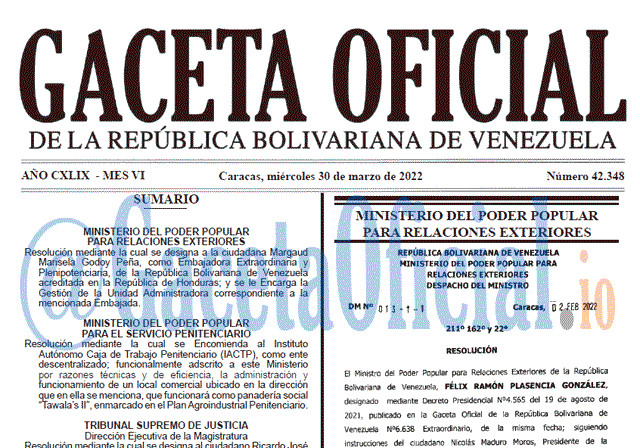 Gaceta Oficial 42348 del 30 marzo 2022