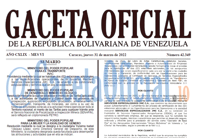 Gaceta Oficial 42349 del 31 marzo 2022