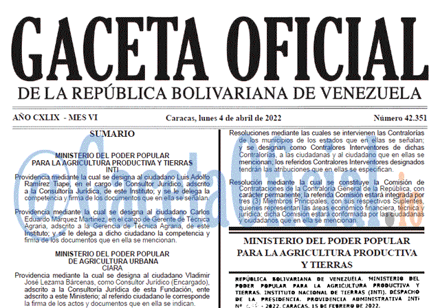 Gaceta Oficial 42351 del 4 abril 2022