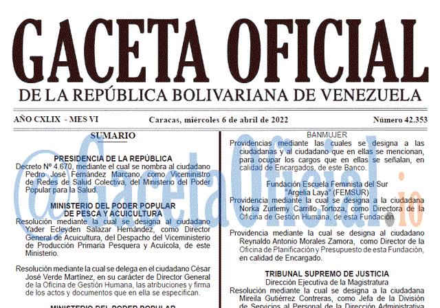 Gaceta Oficial 42353 del 6 abril 2022