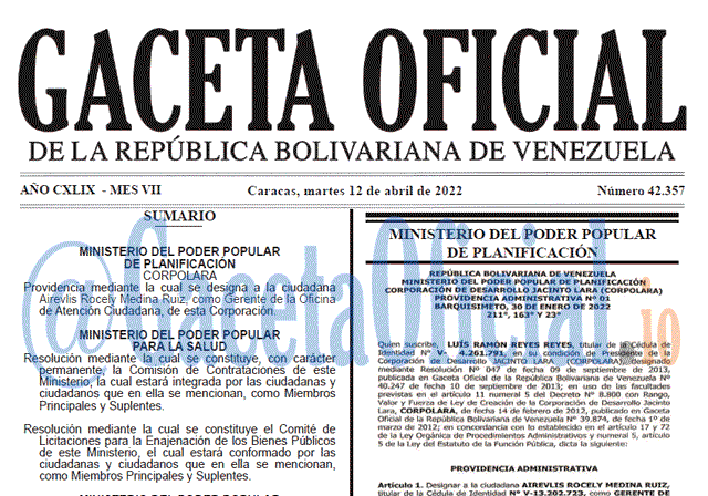 Gaceta Oficial 42357 del 12 abril 2022