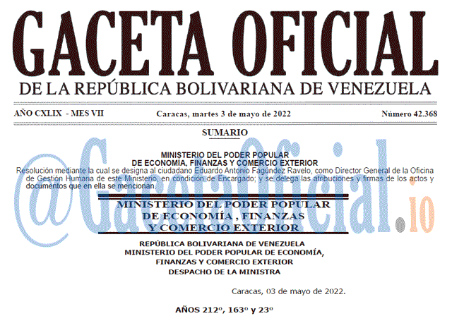 Venezuela Gaceta Oficial 42368 del 3 mayo 2022