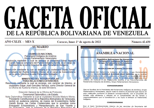 Venezuela Gaceta Oficial 42430 del 1 agosto 2022