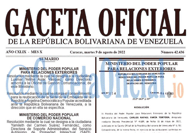 Venezuela Gaceta Oficial 42436 del 9 agosto 2022