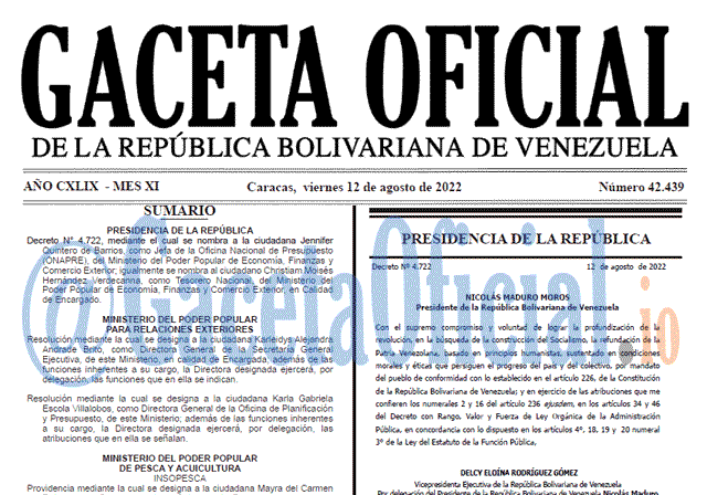 Venezuela Gaceta Oficial 42439 del 12 agosto 2022