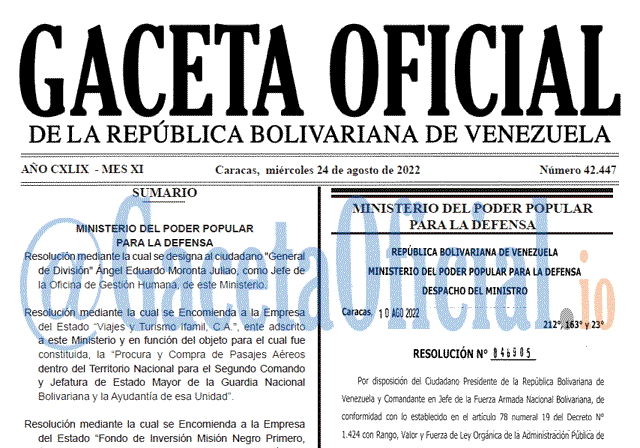 Venezuela Gaceta Oficial 42447 del 24 agosto 2022