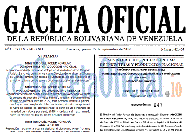 Venezuela Gaceta Oficial 42463 del 15 septiembre 2022 Venezuela Gaceta Oficial 42463 del 15 septiembre 2022