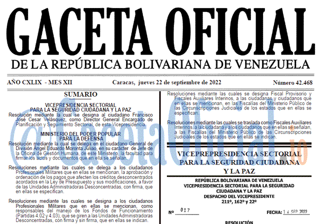 Venezuela Gaceta Oficial 42468 del 22 septiembre 2022 Venezuela Gaceta Oficial 42468 del 22 septiembre 2022