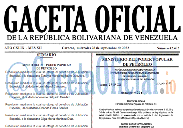 Venezuela Gaceta Oficial 42472 del 28 septiembre 2022 Venezuela Gaceta Oficial 42472 del 28 septiembre 2022