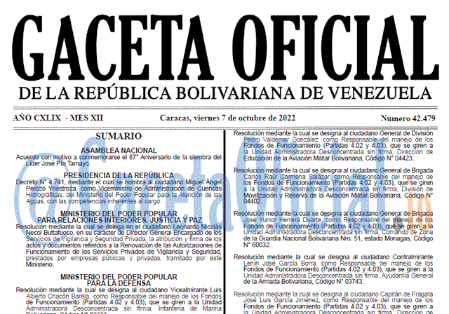 Gaceta Oficial Venezuela 42479 del 7 octubre 2022