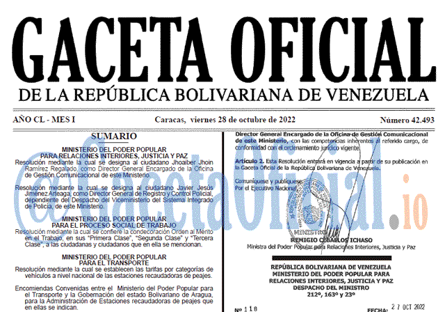 Gaceta Oficial Venezuela #42493 del 28 octubre 2022