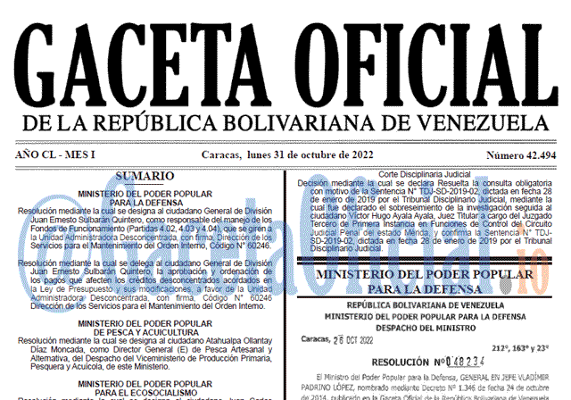 Gaceta Oficial Venezuela #42494 del 31 octubre 2022