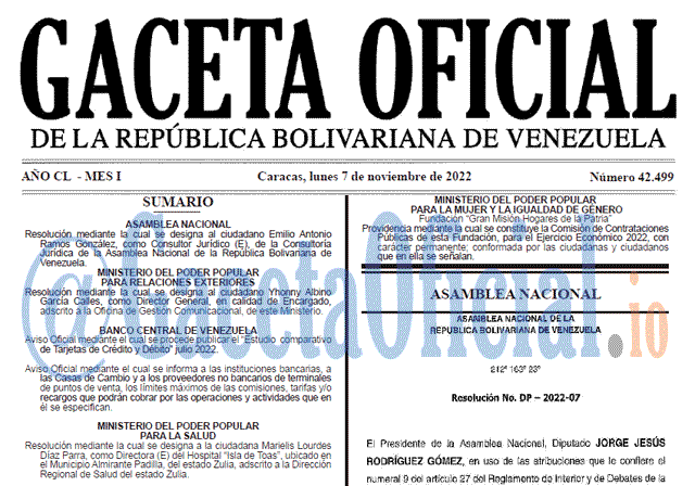 Gaceta Oficial Venezuela #42499 del 7 noviembre 2022