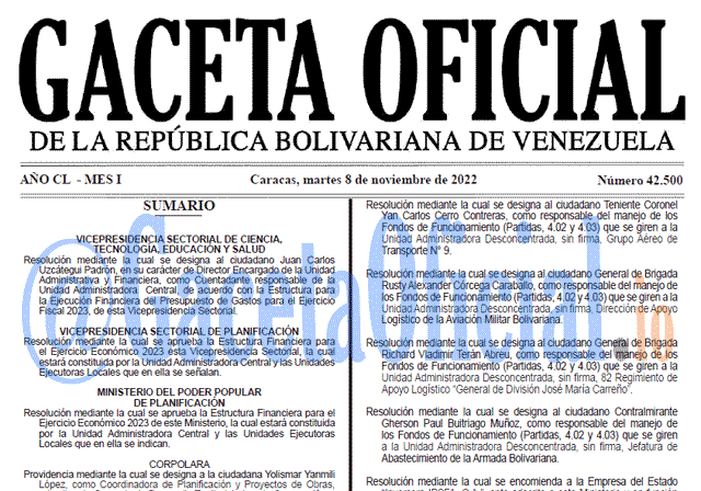 Gaceta Oficial Venezuela #42500 del 8 noviembre 2022