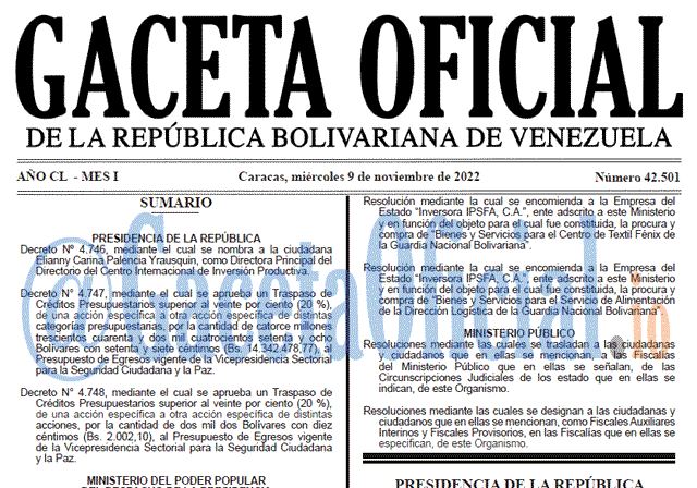 Gaceta Oficial Venezuela #42501 del 9 noviembre 2022