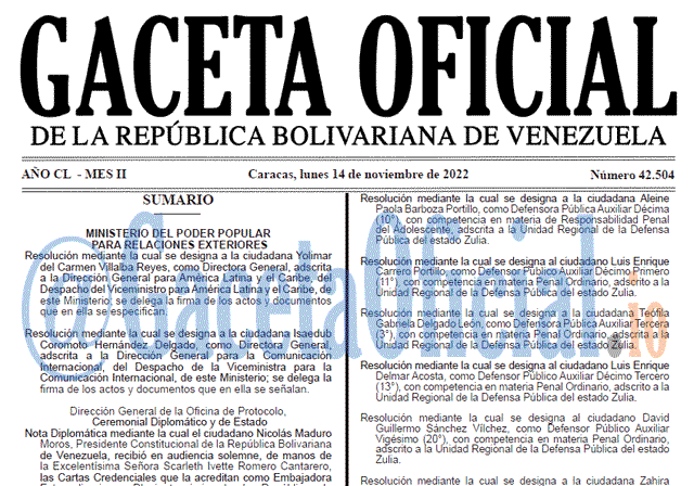 Gaceta Oficial Venezuela #42504 del 14 noviembre 2022