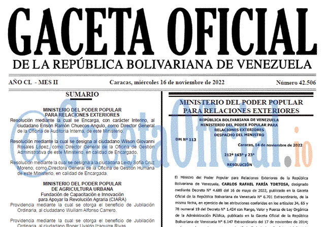Gaceta Oficial Venezuela #42506 del 16 noviembre 2022