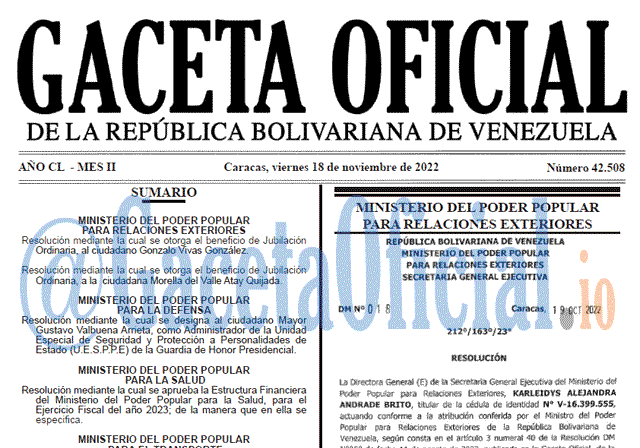 Gaceta Oficial, Gaceta Oficial 42508, Gaceta 42508